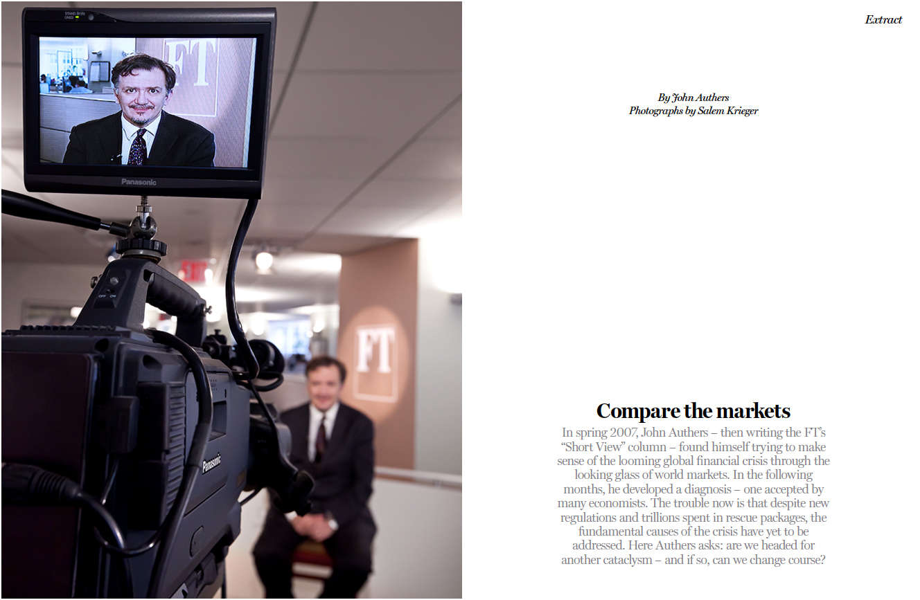 John Authers investment editor at The Financial Times, NYC where he records his broadcast  - feature article for FT Weekend, London, England : Corporate Portraits : New York City based photographer and video specializing in portrait corporate portraits, video, editorial stories for on location and architectural photography
