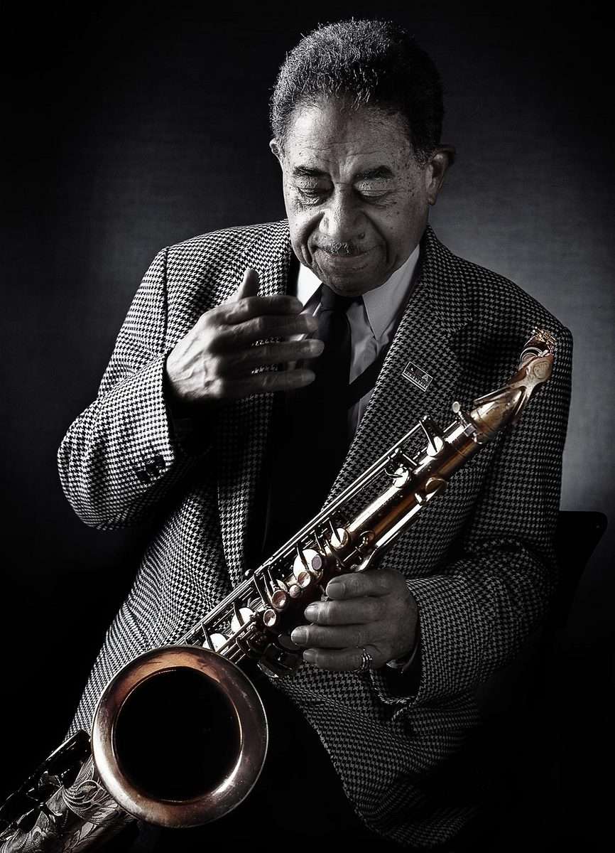 Jazz Legend Frank Wess musician known for his saxophone & flute arrangements. Photographed for Whole Foods Market mural, NYC.