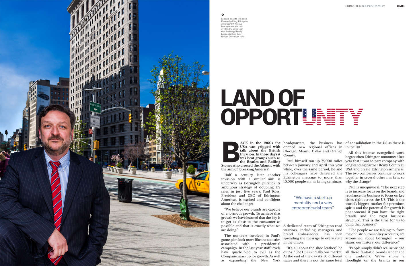 CEO Paul Ross for Edrington Americas corporate annual report... photographed on location outside the Flatiron building, NYC - corporate headshot on location photography : Corporate Portraits : New York City based photographer and video specializing in portrait corporate portraits, video, editorial stories for on location and architectural photography