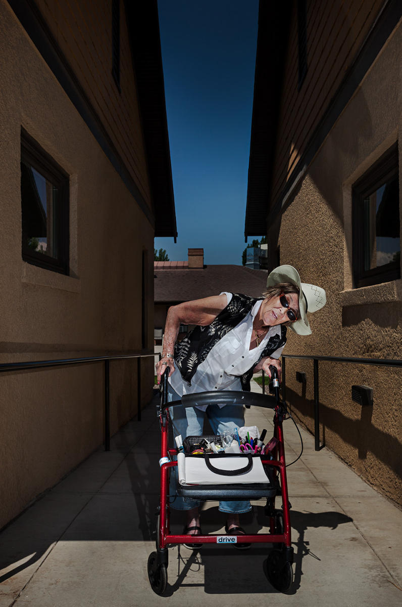 Mom with her cart of drawing supplies.. she has been drawing since I was a baby.