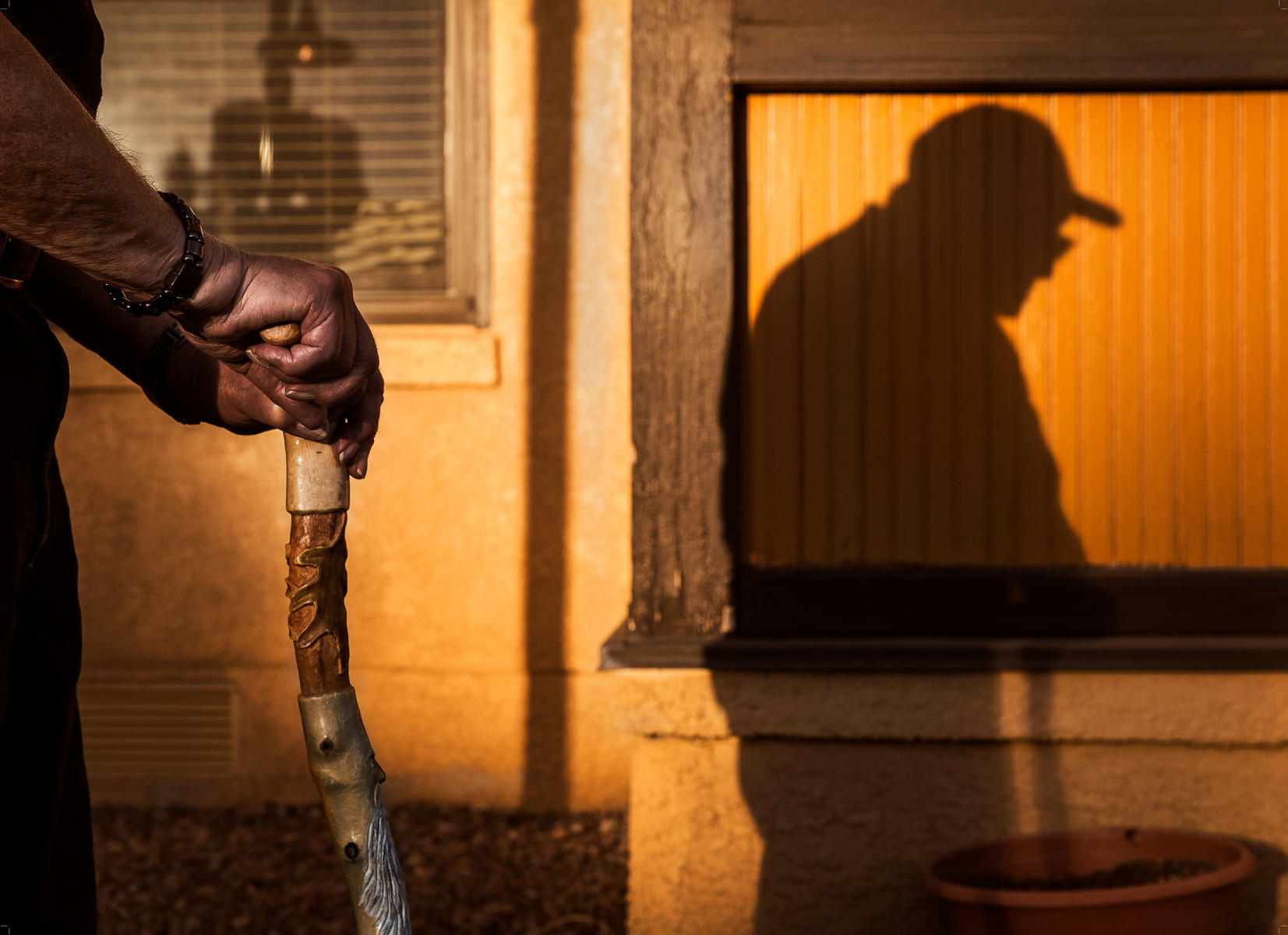 Afternoon sunset with shadow of Richard.   : Visiting Mom : New York City portrait photographer