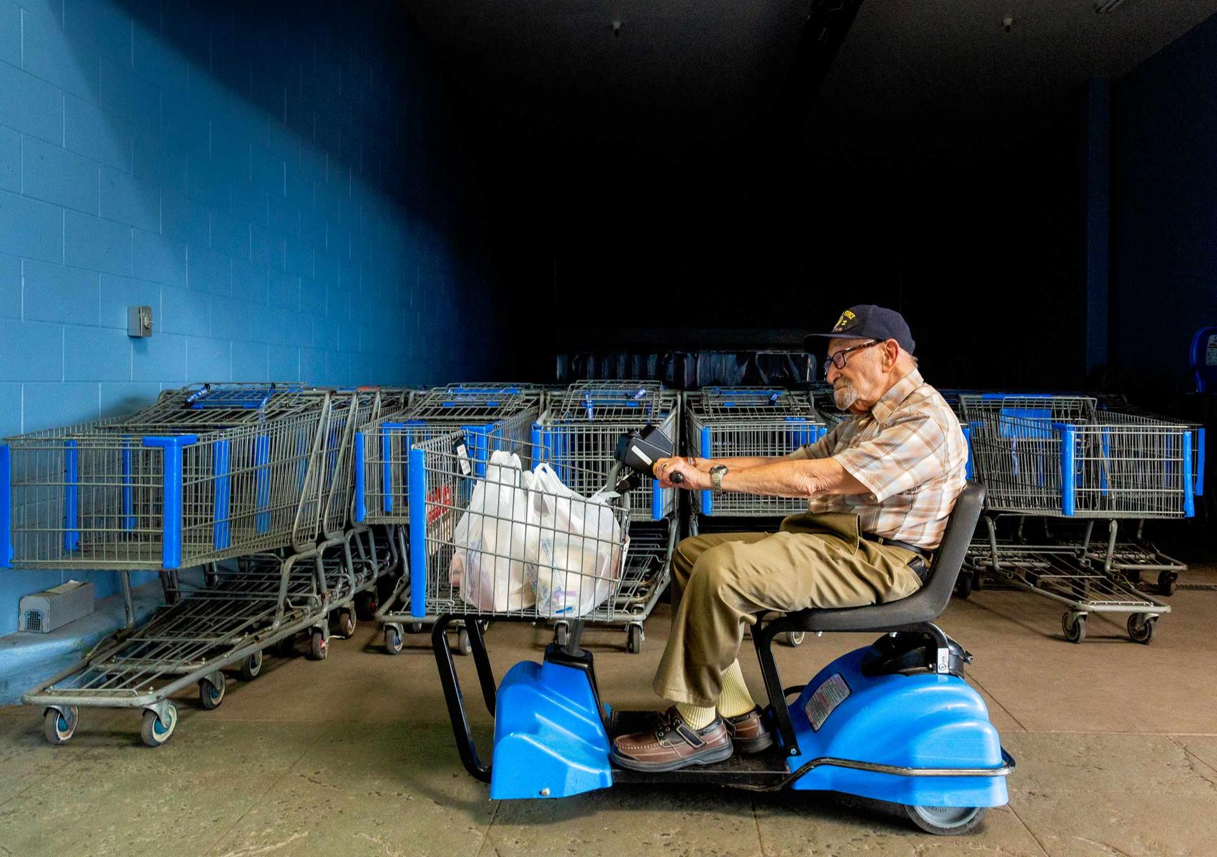 Air Force veteran Richard Gottlieb shopping at Walmart - Alamosa - Colorado : Visiting Mom : New York City based photographer and video specializing in portrait corporate portraits, video, editorial stories for on location and architectural photography