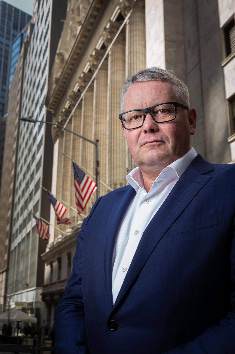 Jeromy Wells CEO Whispir based in Melbourne - Australia at the NY Stock Exchange presenting a financial aid project to help Ukrainians with banking needs.